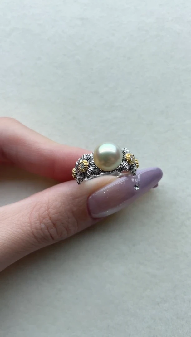 银S925镶嵌海水珍珠戒指89