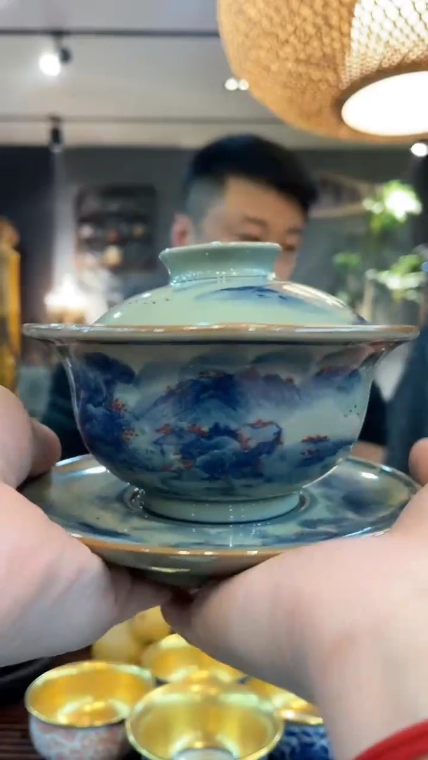 【闪购商品】瓷片a8釉里红青花三才盖碗