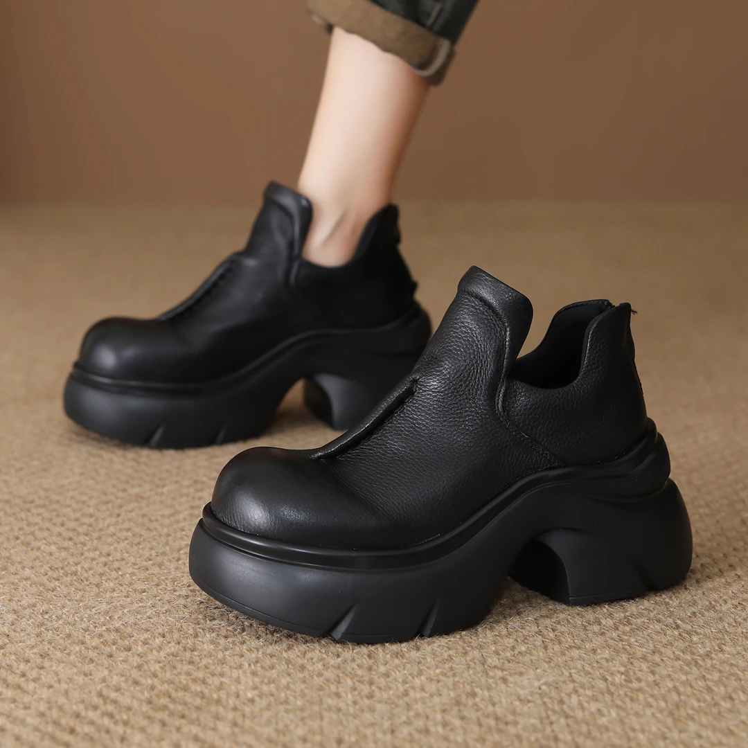 厚底增高短靴女头层牛皮2025新款秋季松糕粗跟马丁靴时尚百搭单靴