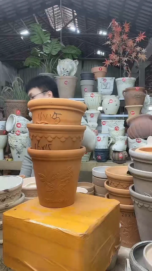 【闪购商品】缸3个16*15红陶巴洛克香草橄榄无托
