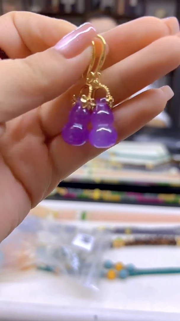 翡翠14K金镶嵌耳饰DIY款E543