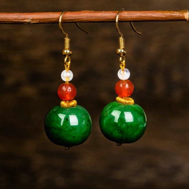 【卓美】碧玉桶珠DIY耳钩/对ZJH-1100-2