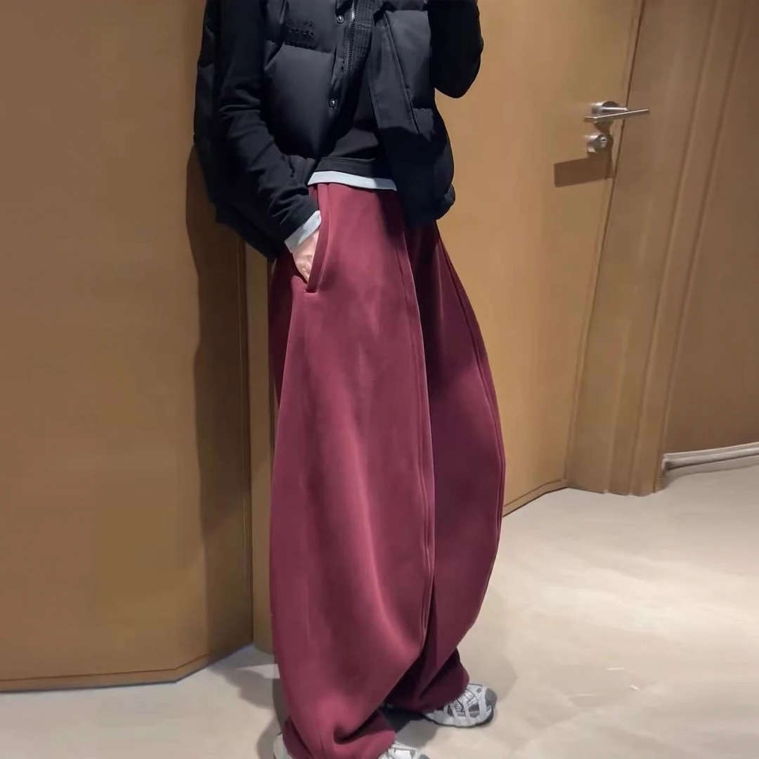2025冬季新款加厚加绒松紧腰宽松女冬季无廓形弯刀阔腿气球裤女