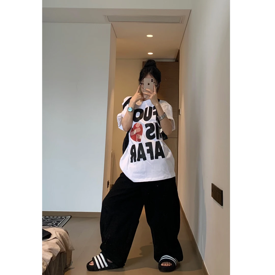 夏季新款女装重磅纯棉T恤宽松休闲百搭圆领印花短袖字母上衣潮流