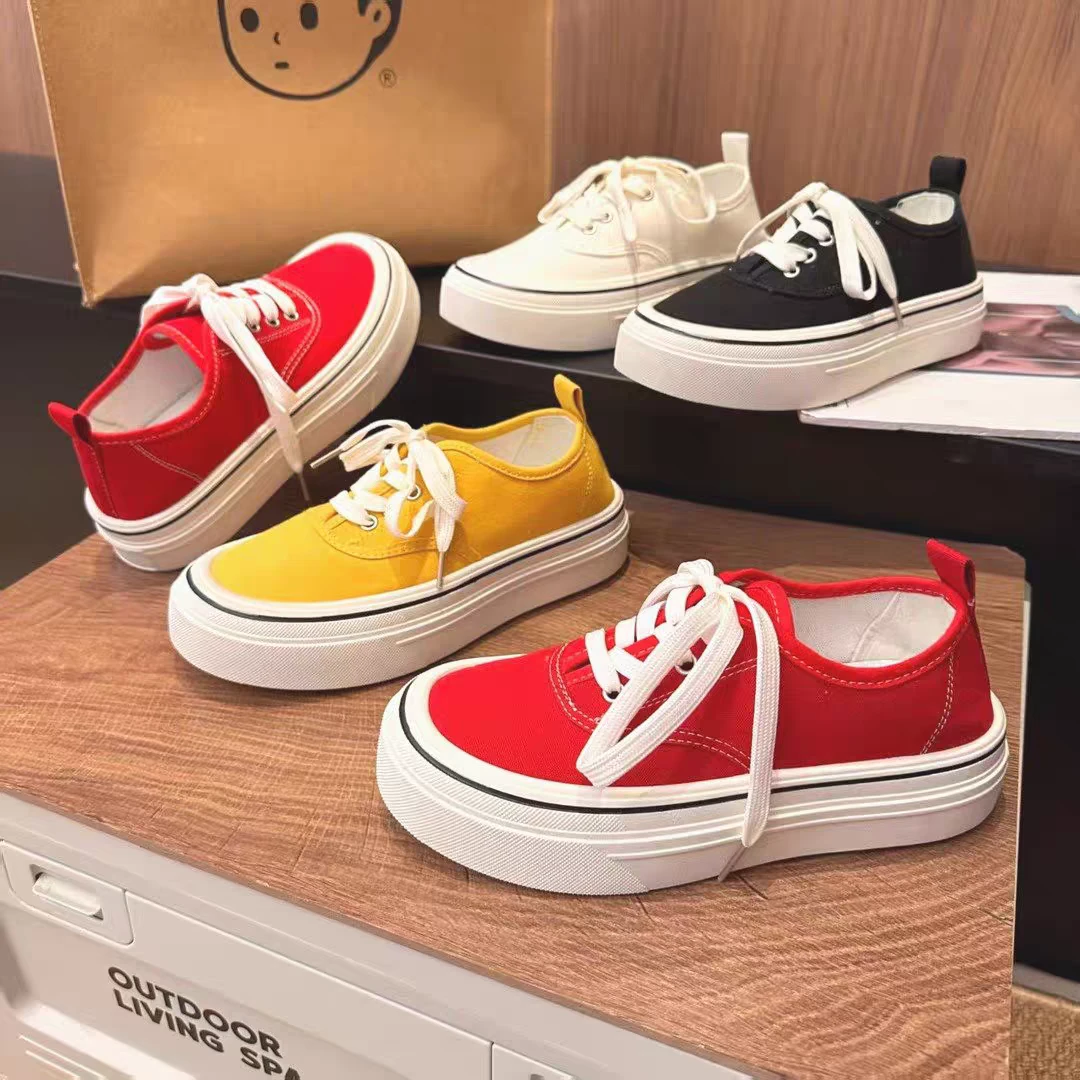 2025春夏季新款休闲女鞋时尚系带一脚蹬帆布鞋圆头百搭板鞋L01