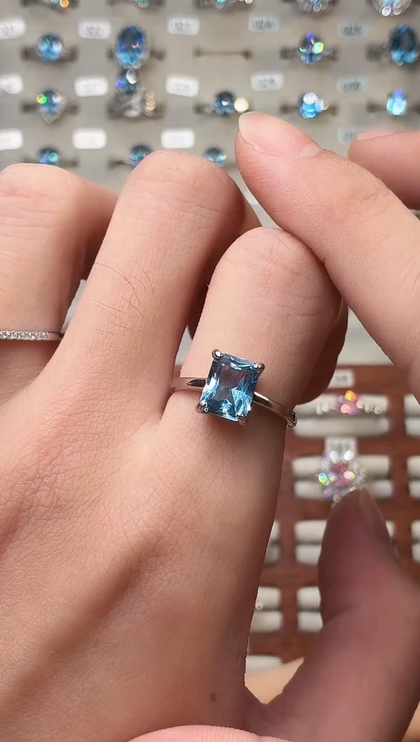 银S925镶嵌戒指海蓝宝石1888