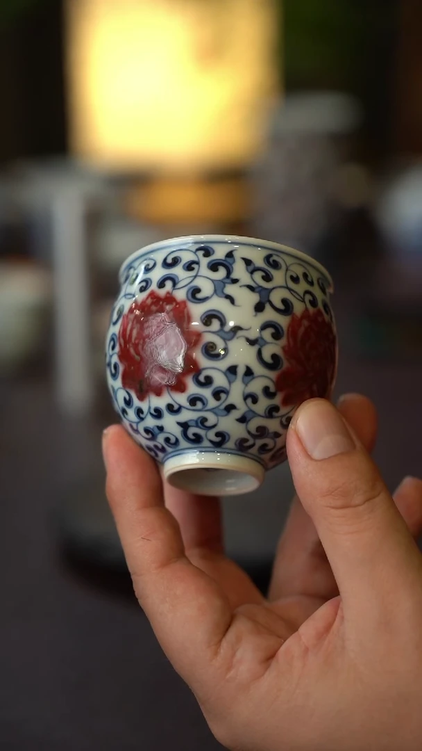 06号景德镇全手工手绘青花釉里红龙蛋杯