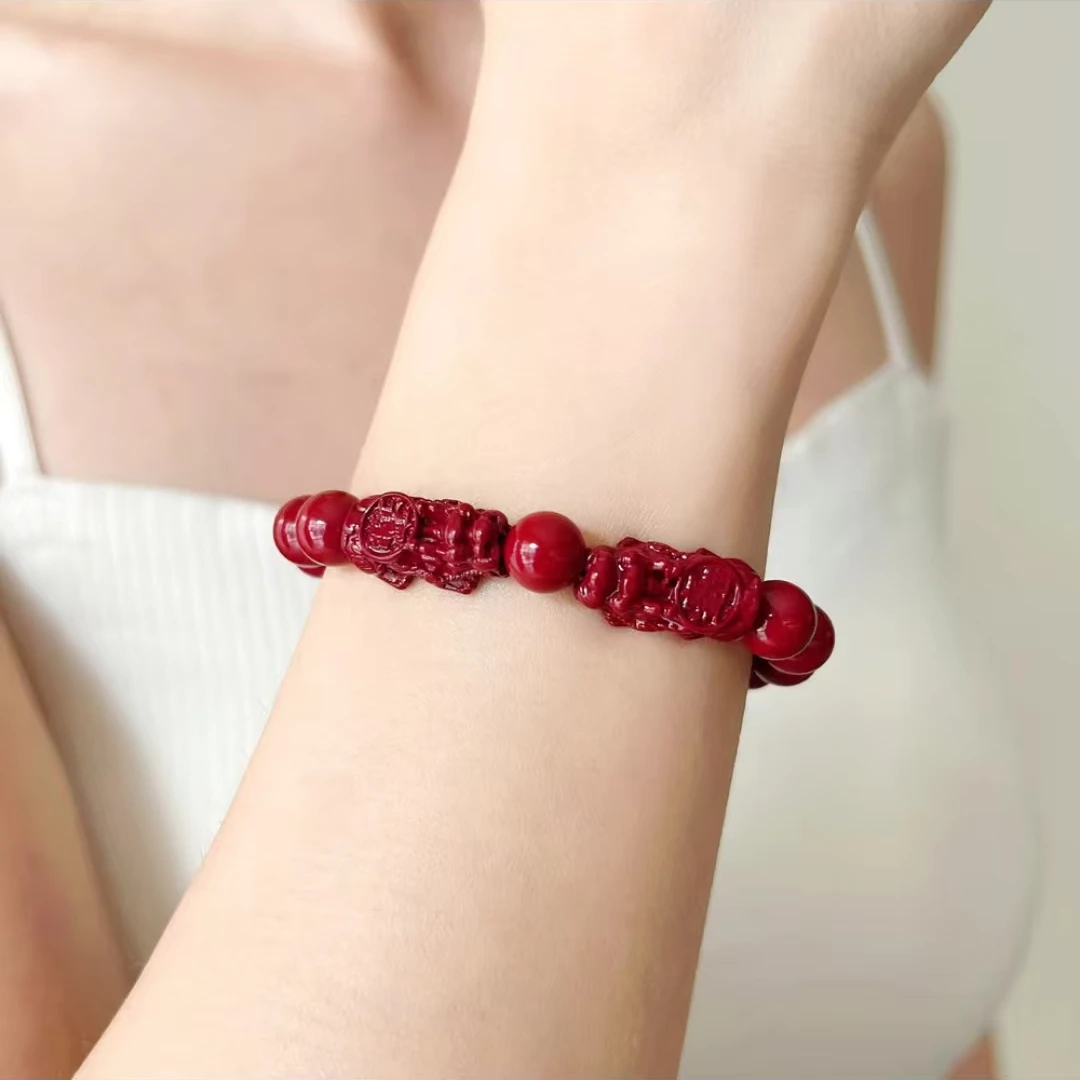 含辰砂工艺品朱砂8mm双貔貅手链