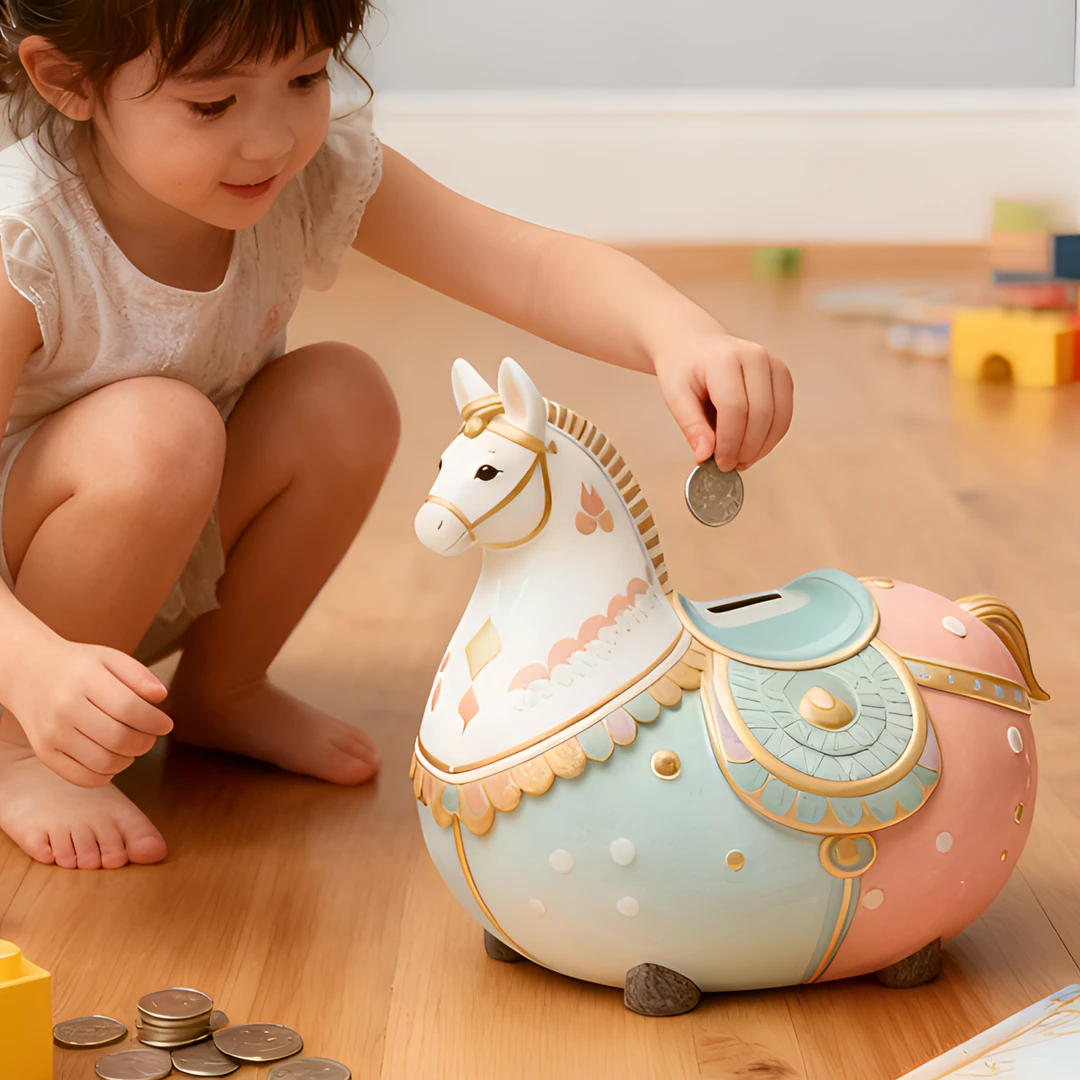高颜值斑斓福马存钱罐只进不出儿童储蓄钱罐桌面摆件女孩生日礼物