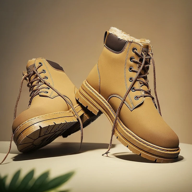 正品啄木鸟马丁靴男鞋隔寒隔冷冬高帮大黄靴加厚英伦加绒保暖棉鞋