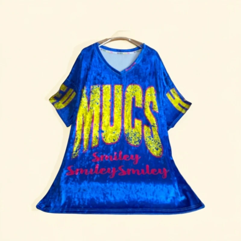 【依凡】潮牌轻奢钻石绒洋气休闲宽松显瘦百搭款印花高飞短袖89