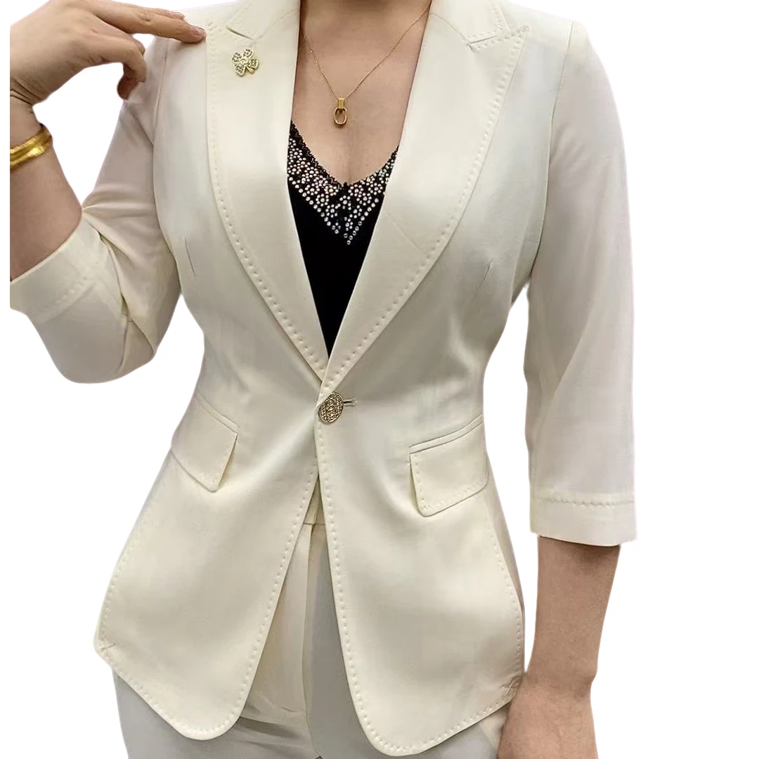 D8878-新款时尚 气质百搭 西服微喇裤组合套装