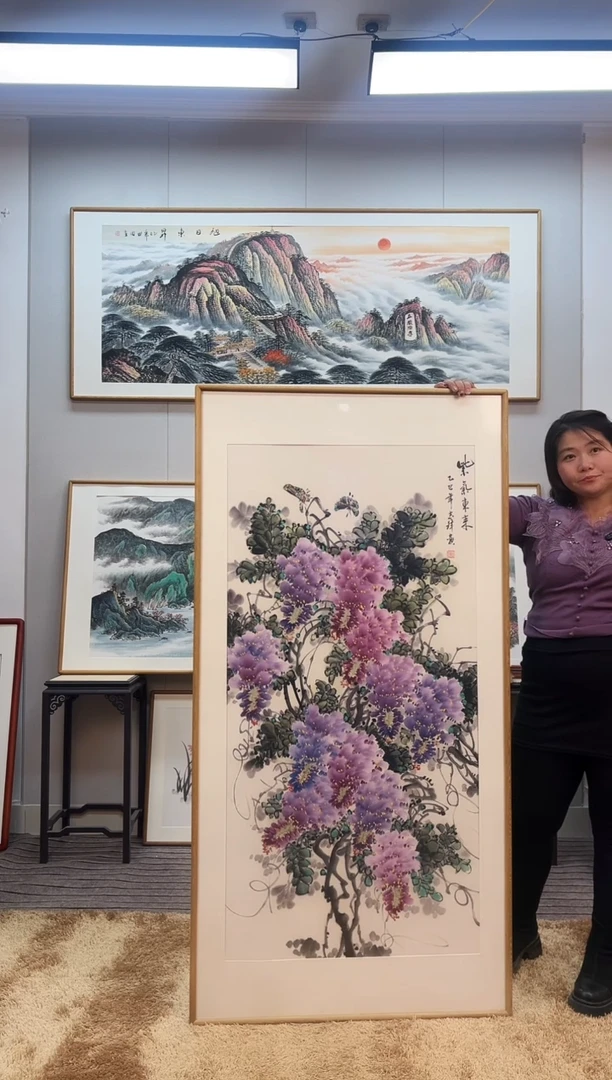 国画手绘紫藤162*82尺寸