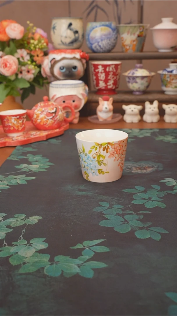 手绘  紫藤花猪口杯