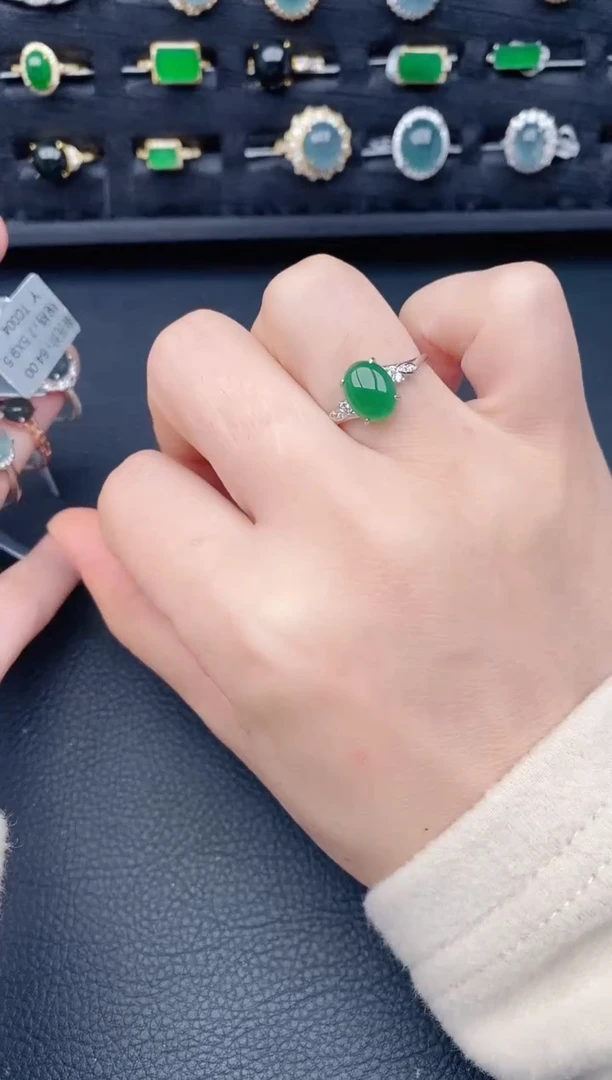 银S925镶嵌戒指翡翠天然a货翡翠1