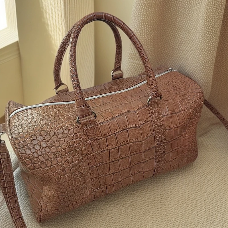 鳄鱼纹软皮手提包单肩斜挎大容量枕头包波士顿保龄球女包