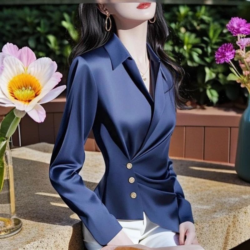 今年流行蓝色衬衫2025秋季超好看独特漂亮高级感时尚收腰内搭上衣