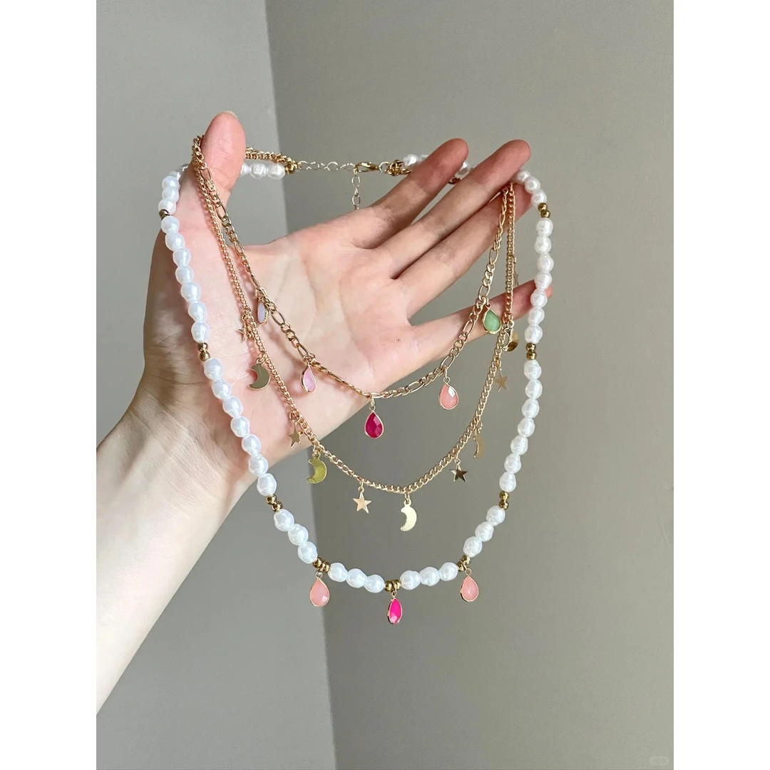 合金项链 Vintage | Brilliant Gems and Pearls 叠戴项链