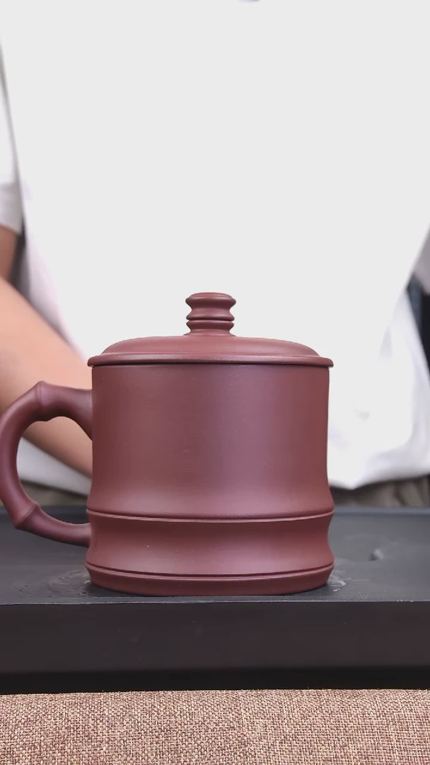 茶杯紫砂中槽清双线竹节光素杯