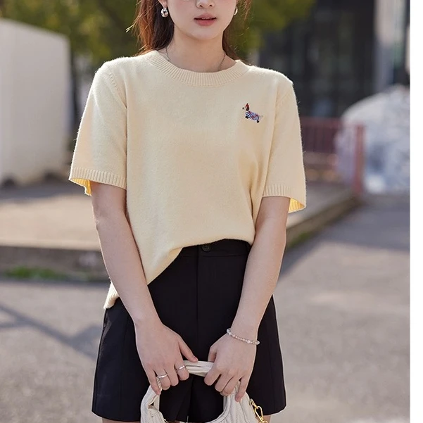 腊肠狗短袖针织套头上衣