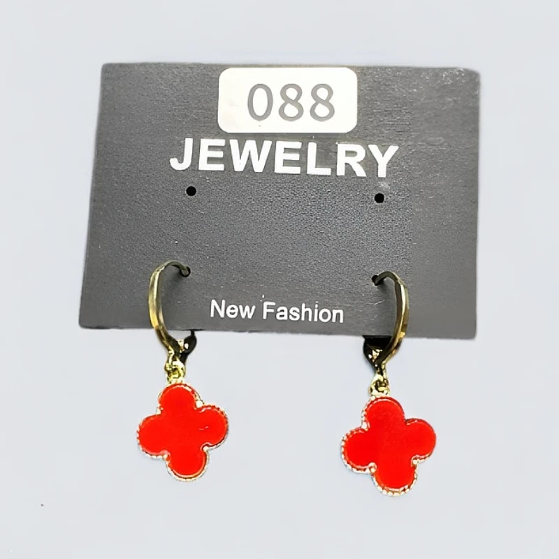 铜合金耳饰 【088】红色四叶草耳扣轻奢高级感名媛耳环小众设计耳饰
