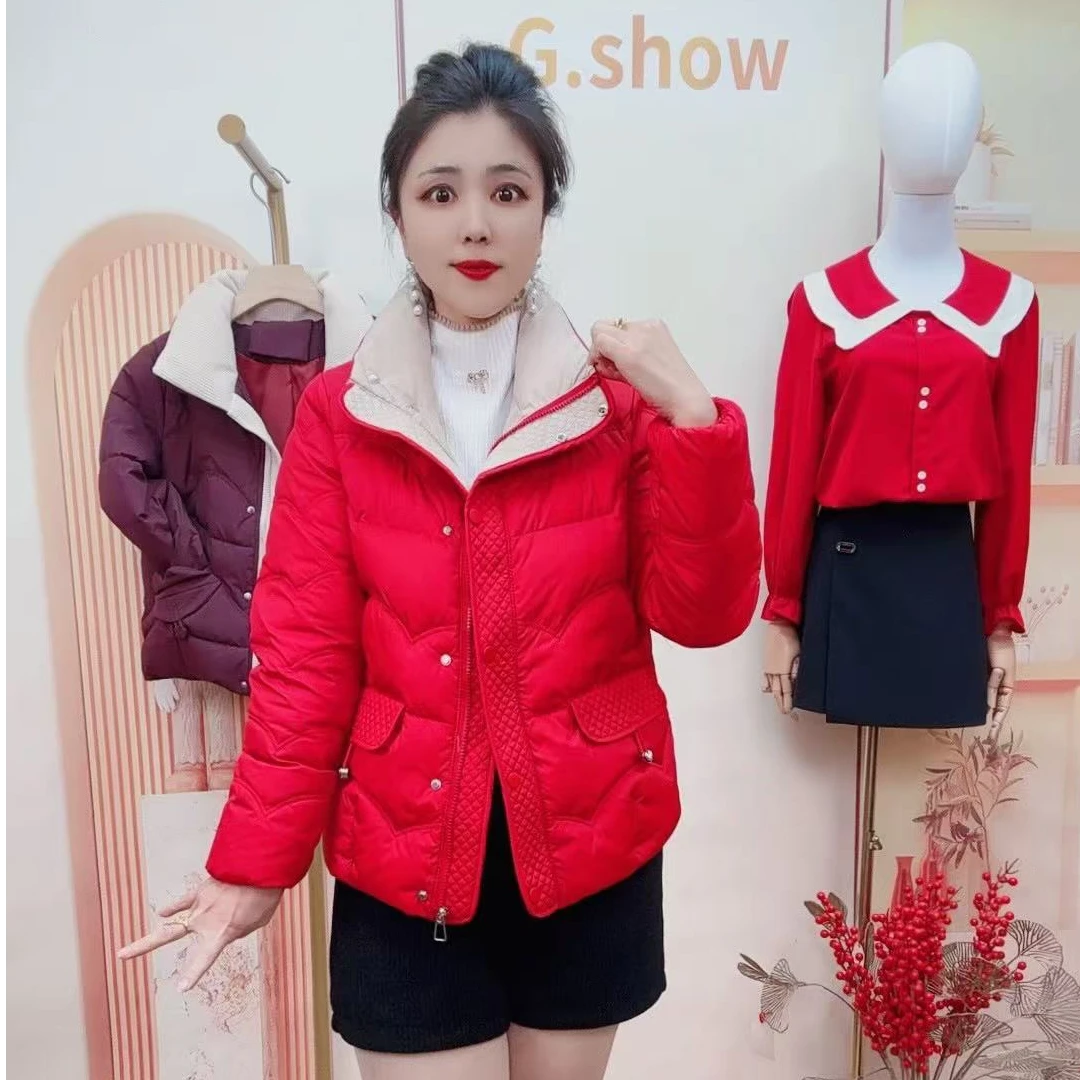 2025冬季时尚大方口袋修身显瘦加厚保暖棉衣外套（8802）