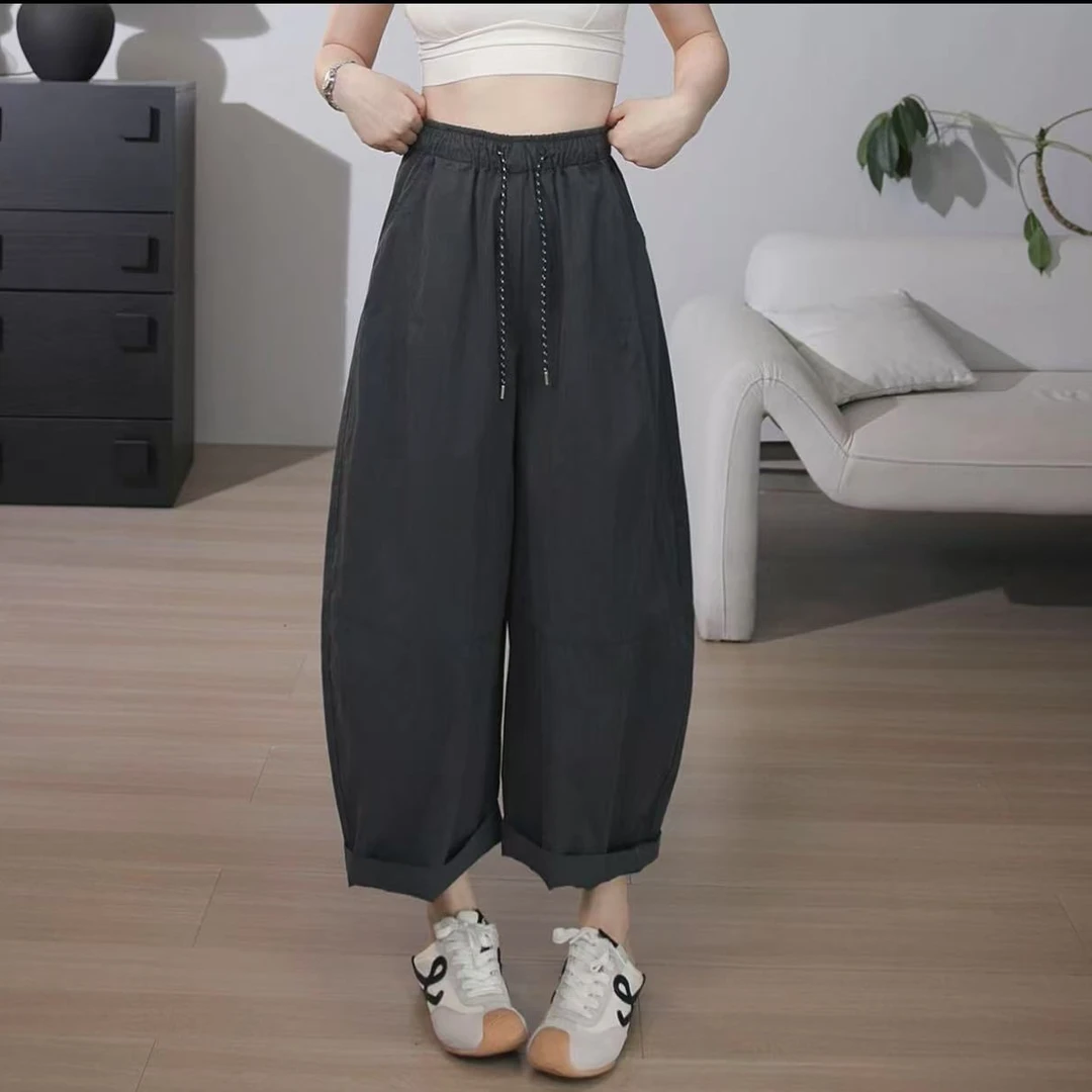 美美服饰店F8021厂清芳芳家 休闲宽松九分哈伦老爹裤