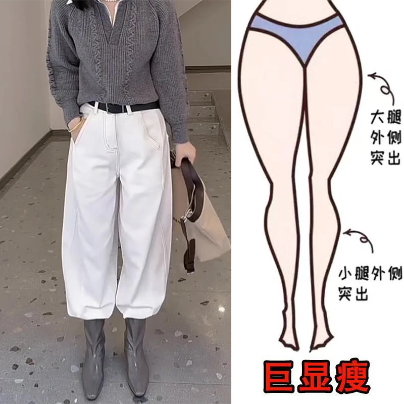 冬季新款美式时尚简约休闲百搭加绒通勤风遮肉显瘦高腰阔腿牛仔裤