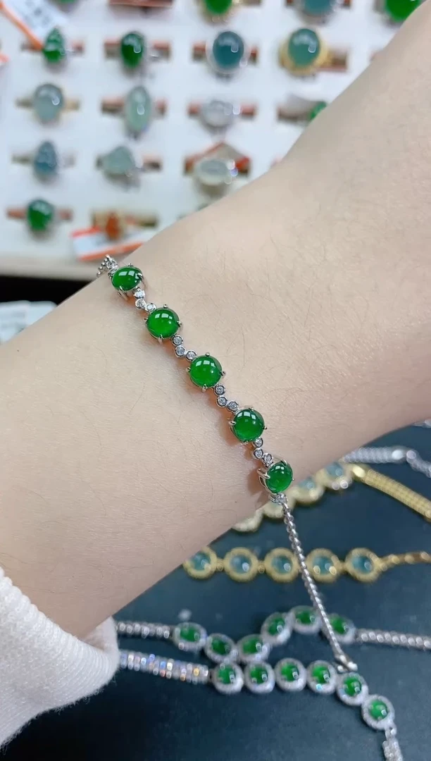 银S925镶嵌手链翡翠天然翡翠