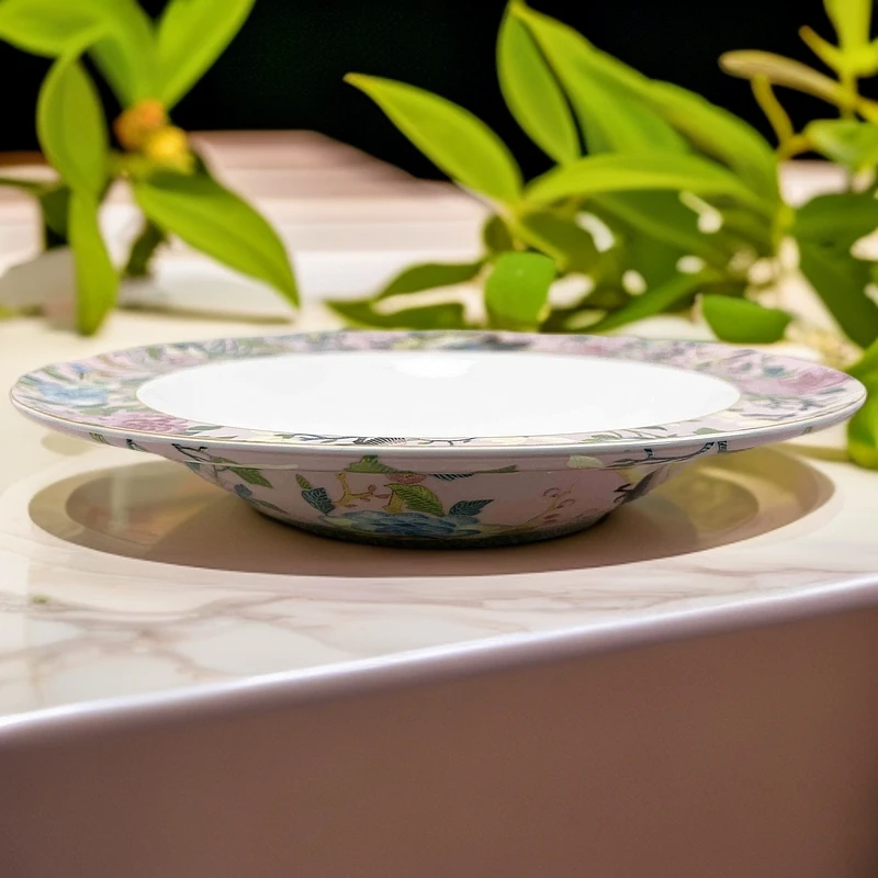 【奇居亭】百鸟和鸣骨瓷9寸平面汤盘 粉红#F9508Y02