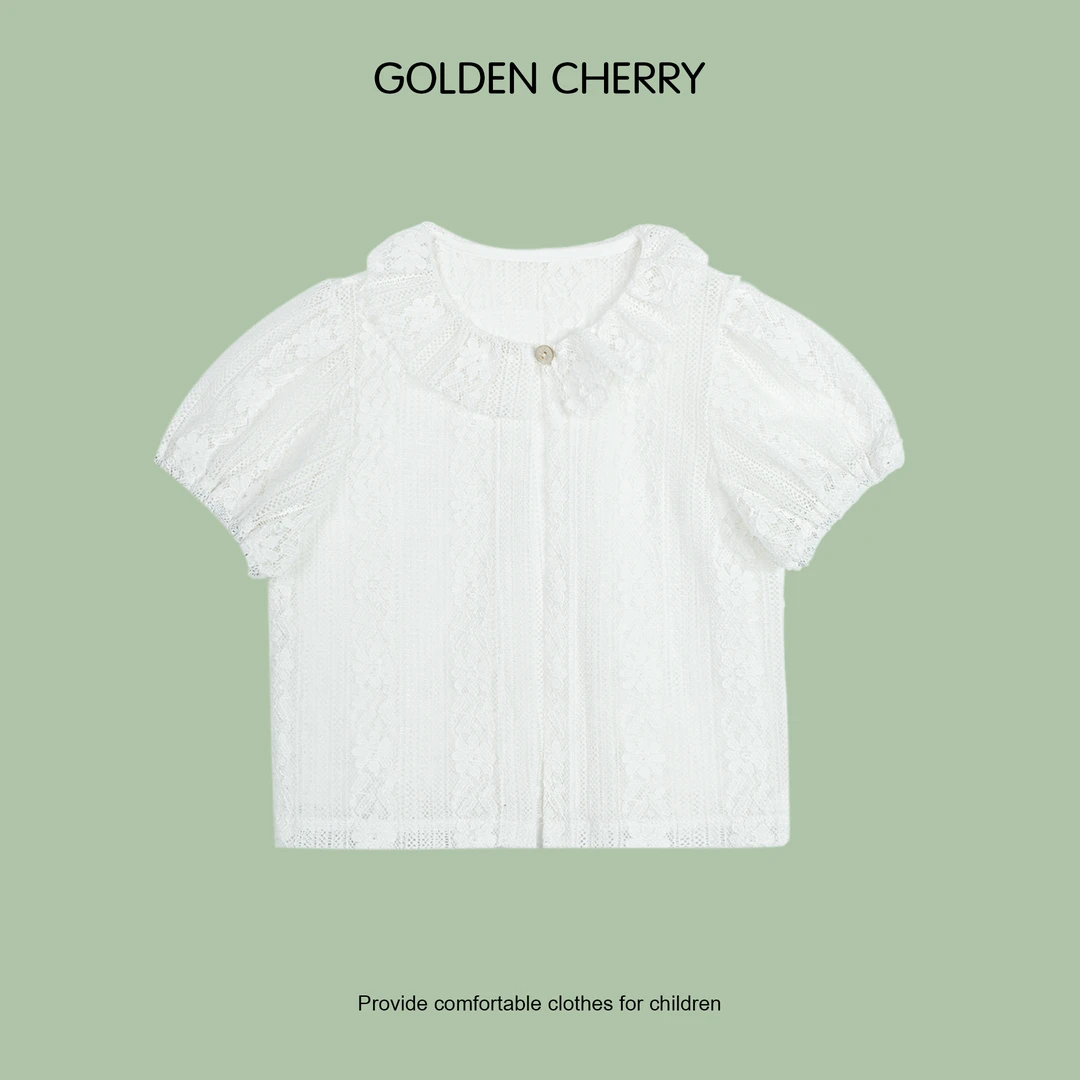 y【金樱桃Golden cherry】小童白色小花镂空开衫283151