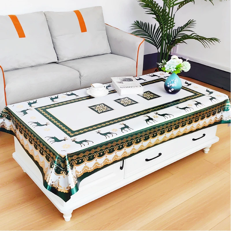 【150X90】加厚鹿鹿进财百搭桌布茶几餐桌布防水防油防滑蕾丝