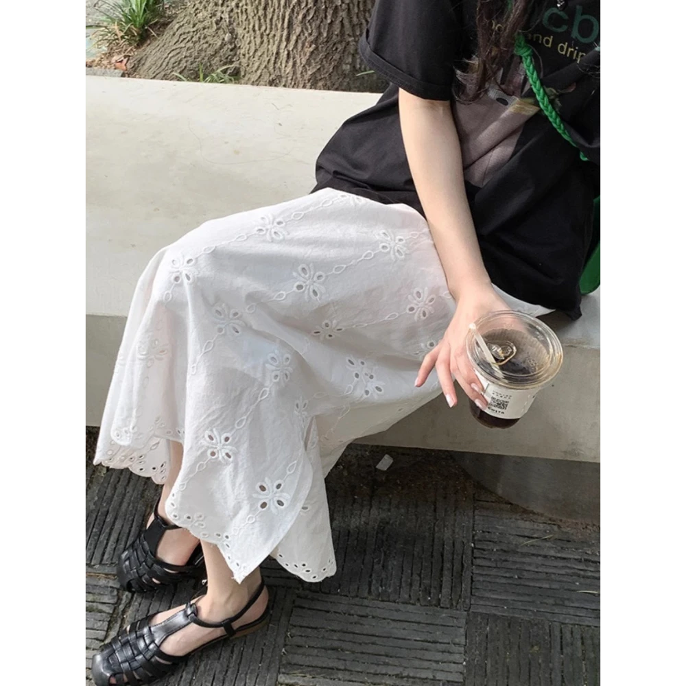 简直好看到炸！自留，白色半身裙女高级感慵懒直筒裙a字中长款裙子