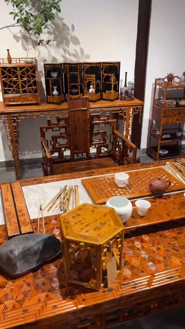 竹点*湘妃竹花几精品
