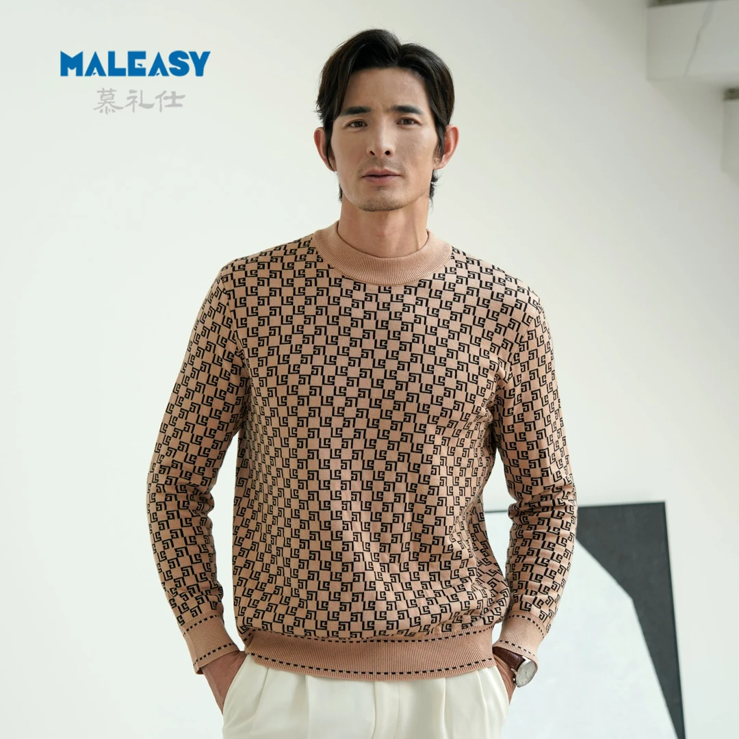 冬季新款男士长袖针织衫休闲时尚加厚保暖半高领潮流修身打底毛衣