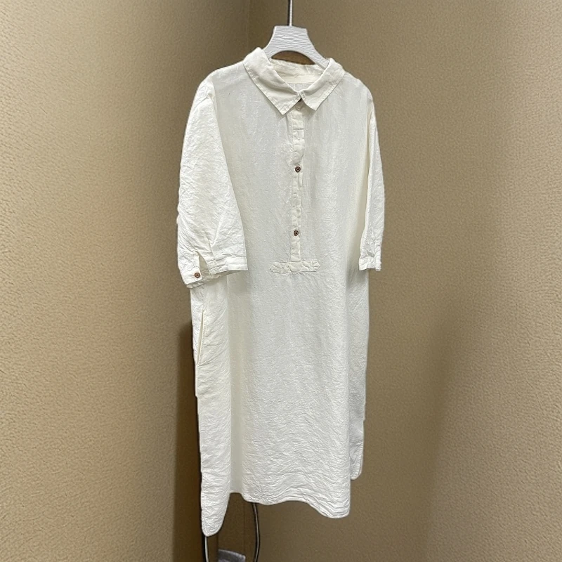 汉麻中袖夏款连衣裙百搭显瘦气质休闲简约夏季