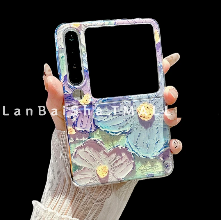 蓝光文艺油画花适用华为PuraX手机壳阔折叠屏pocket2小米mixflip