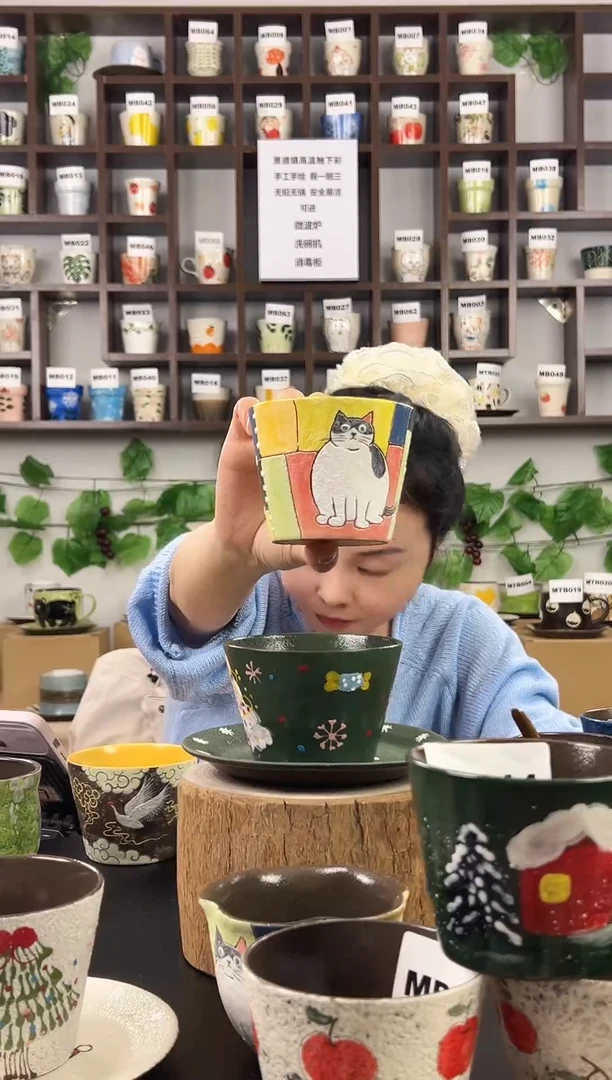 手工手绘猫咪茶杯