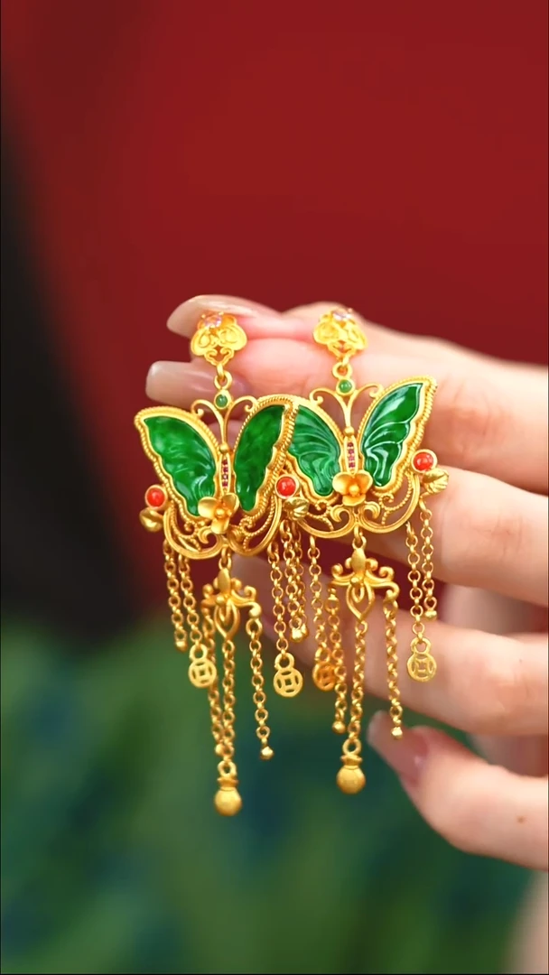 银S925镶嵌翡翠耳坠新款