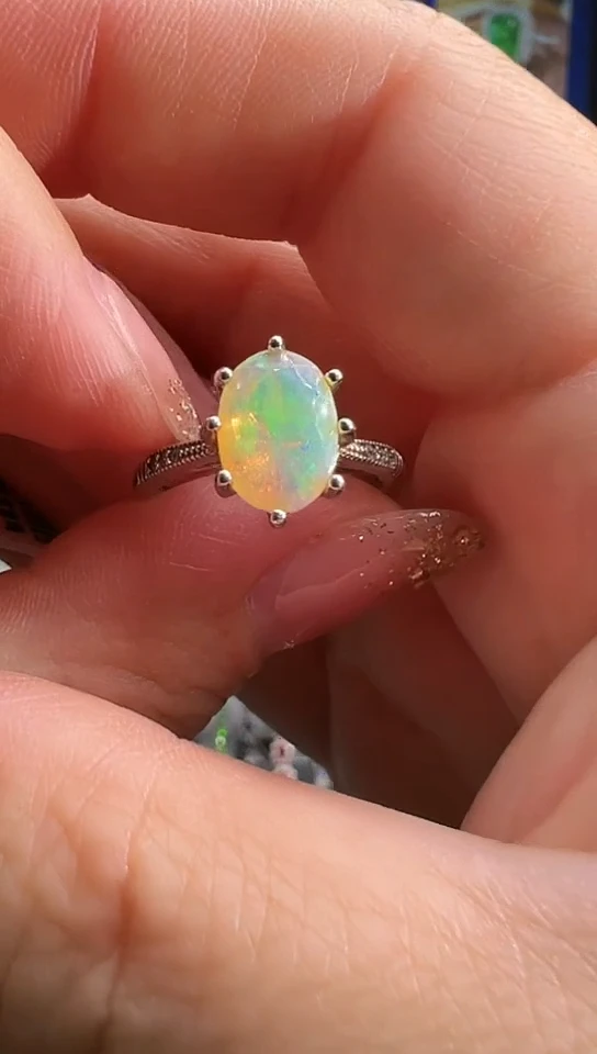 欧泊银S925镀金镶嵌戒指欧泊戒指