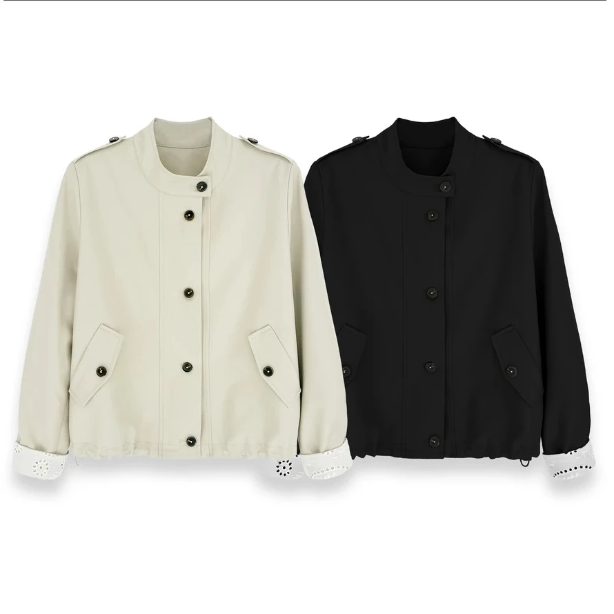 LNEMY西雅图!小立领设计感抽绳显瘦短款风衣外套女秋季外套