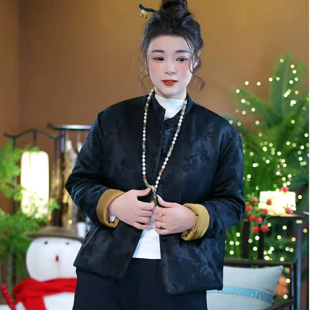 【一支寒梅小立领外套】新中式加厚蚕丝棉保暖百搭外套