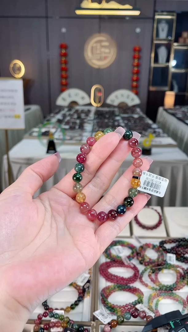 未镶嵌透体老矿碧玺彩虹单圈手串8mm+碧玺hon多样性发一条