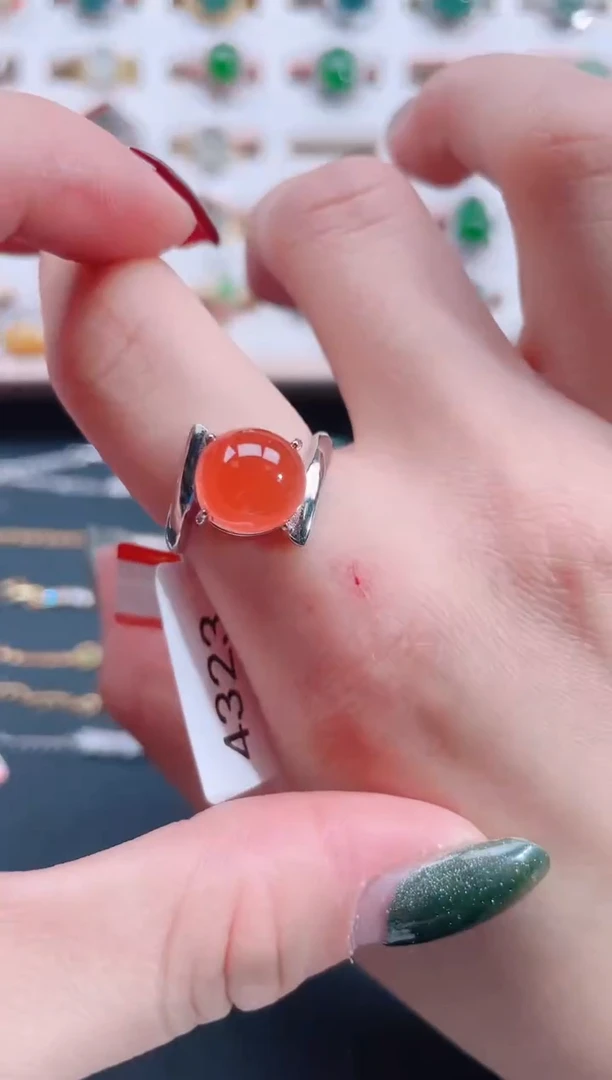 银S925镶嵌南红玛瑙戒指天然南红