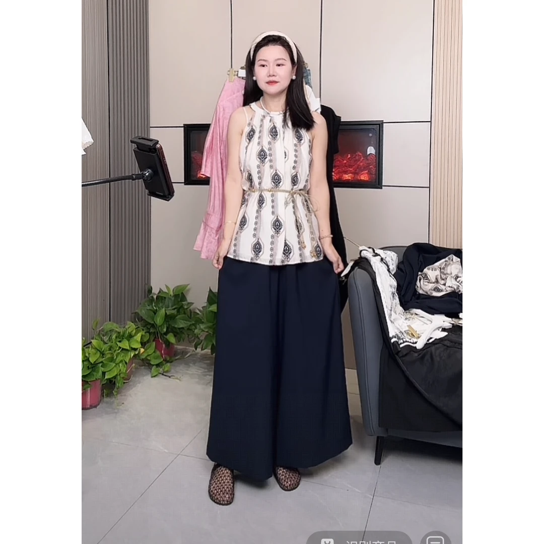【慕妍专属】5096（衣长56裤长95）波西米亚风无袖上衣阔腿裤两件套