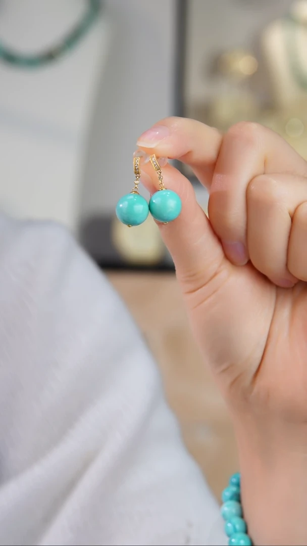 18K金镶嵌绿松石耳饰1