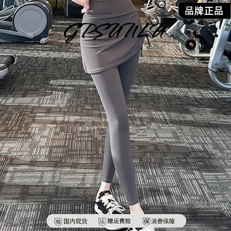 假两件瑜伽裤女抽绳运动跑步紧身遮臀显瘦训练骑行高腰收腹健身裤