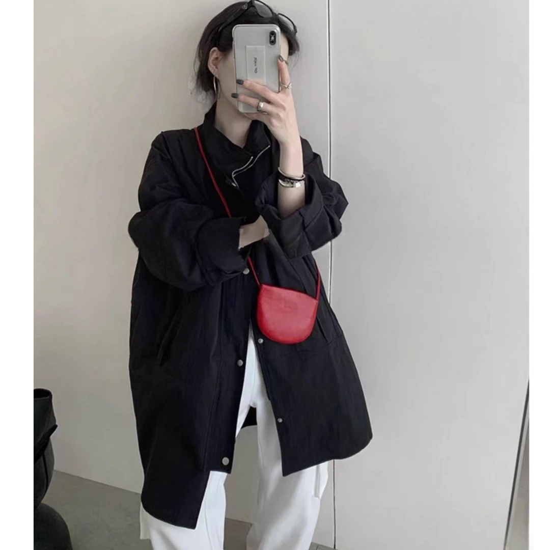 现货！2025春季时尚廓形轻工装高级随性中长款立领轻便风衣外套G