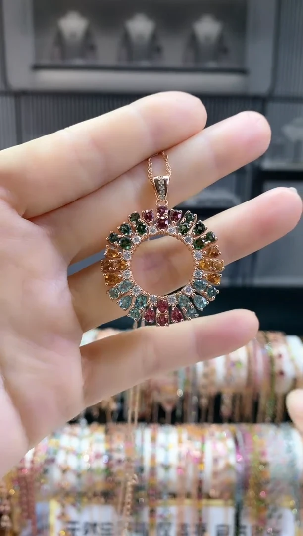 银S925镶嵌吊坠碧玺54354354345345