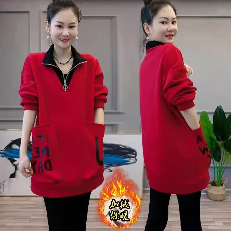 2024秋冬加绒卫衣女新款爆款大码宽松中长款上衣女遮屁股洋气06